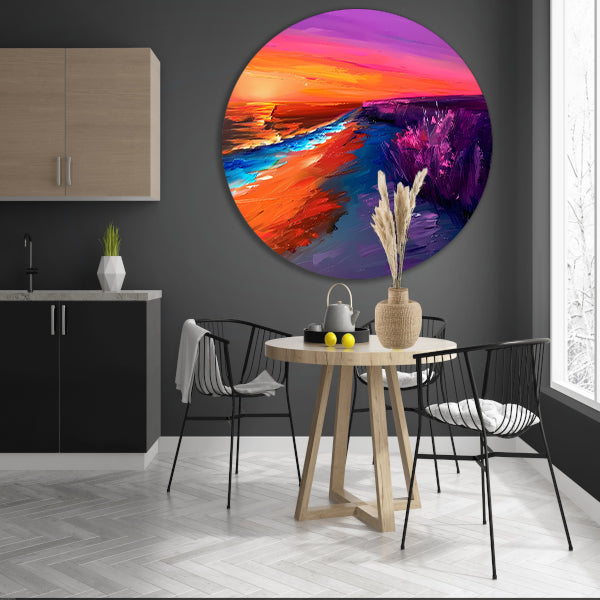 Kleurrijke abstracte zonsondergang bij zee forex muurcirkel