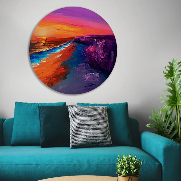 Kleurrijke abstracte zonsondergang bij zee forex muurcirkel