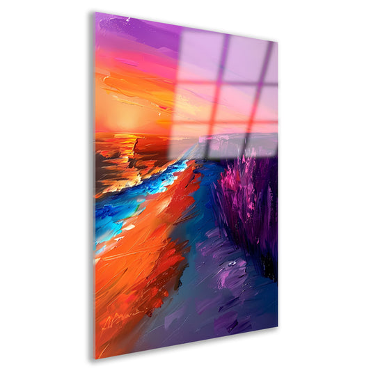 Kleurrijke abstracte zonsondergang bij zee acrylglas