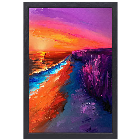 Kleurrijke abstracte zonsondergang bij zee canvas met baklijst