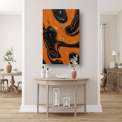 Dynamische Oranje en Zwarte Abstracte Kunst poster