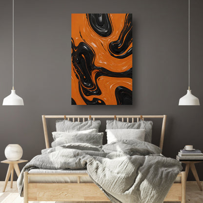 Dynamische Oranje en Zwarte Abstracte Kunst acrylglas