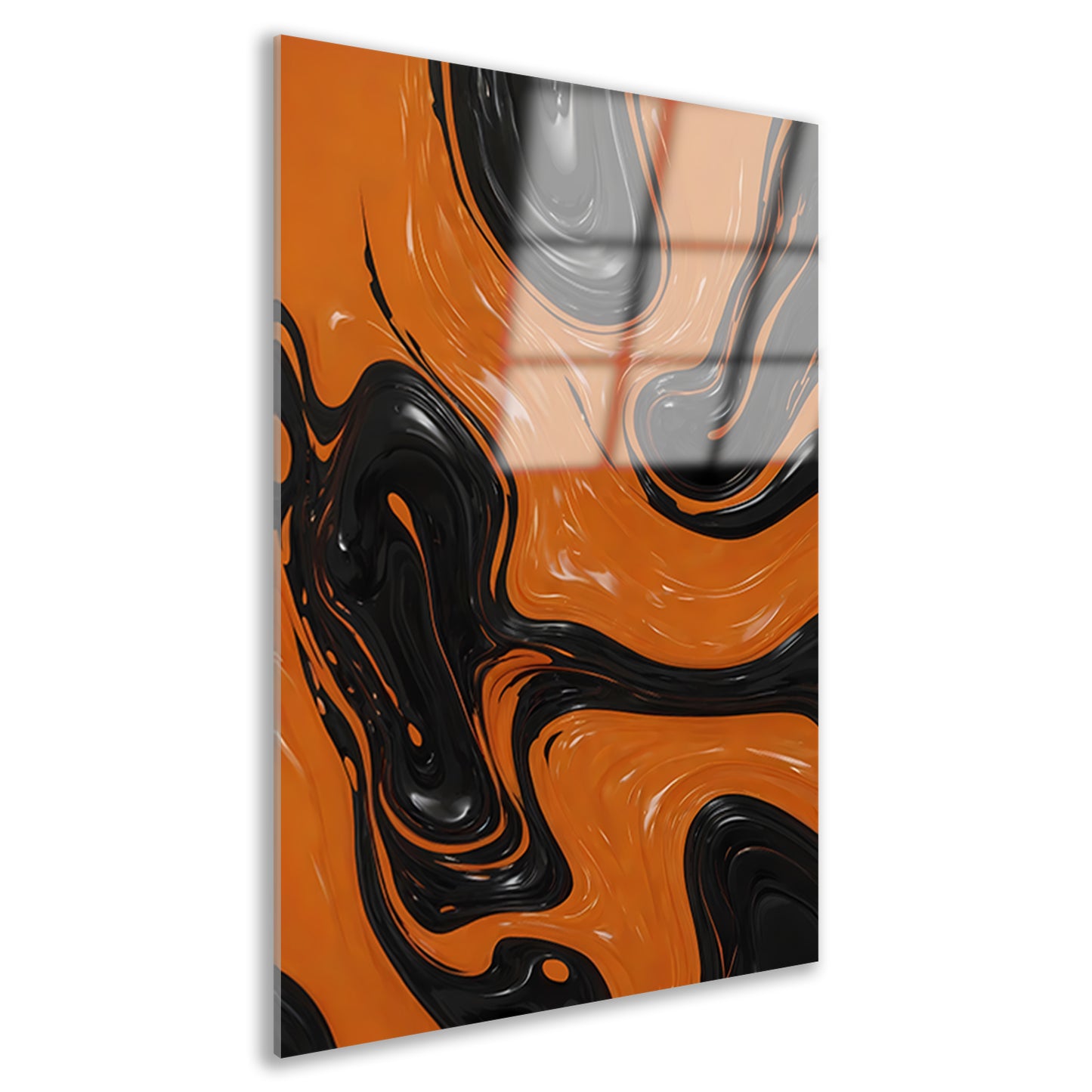 Dynamische Oranje en Zwarte Abstracte Kunst acrylglas