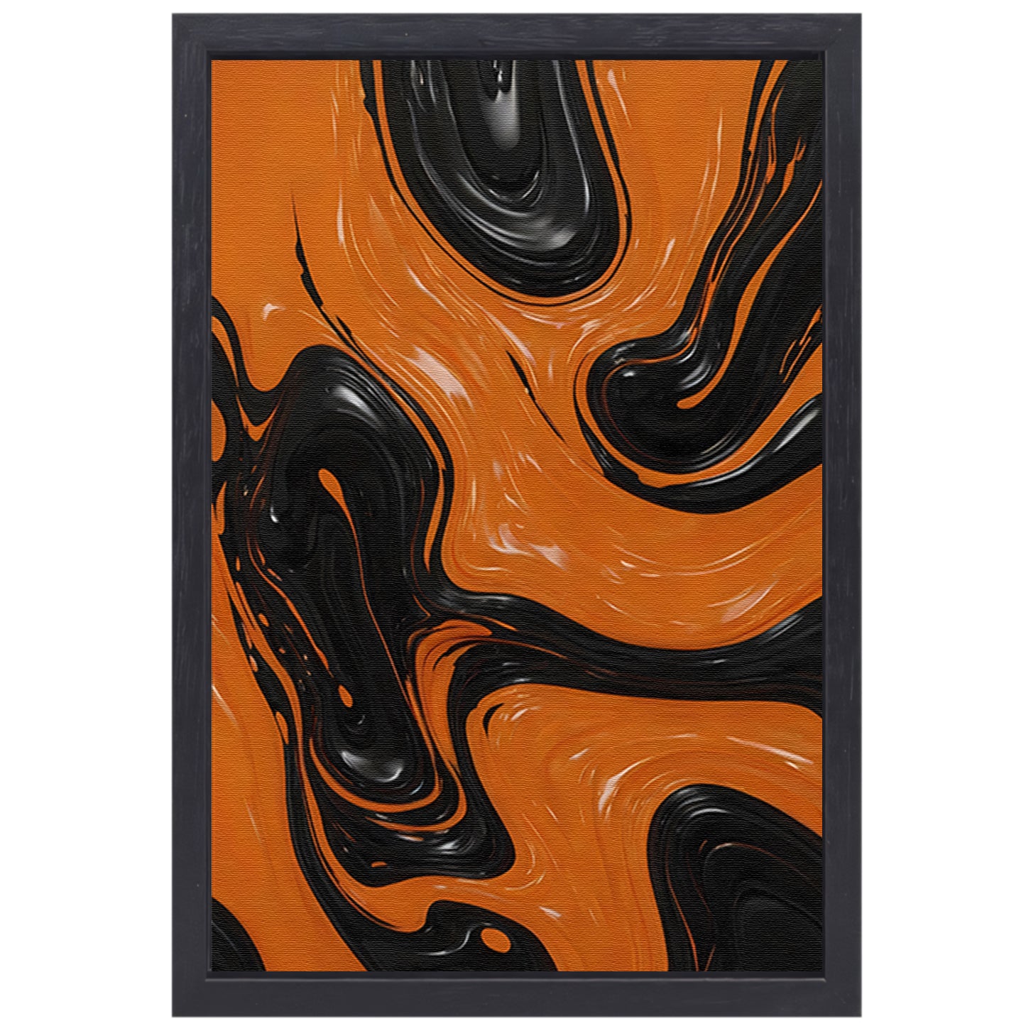Dynamische Oranje en Zwarte Abstracte Kunst canvas met baklijst