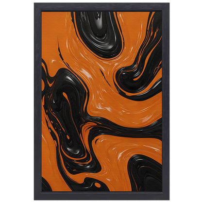Dynamische Oranje en Zwarte Abstracte Kunst canvas met baklijst