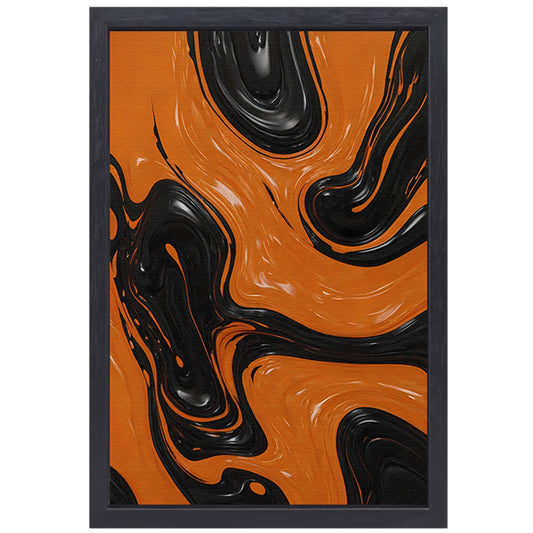 Dynamische Oranje en Zwarte Abstracte Kunst canvas met baklijst