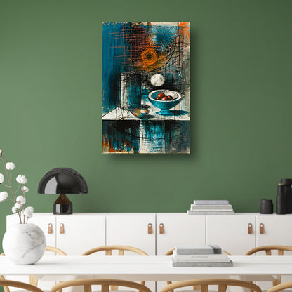 Abstract stilleven met schaal en fruit poster