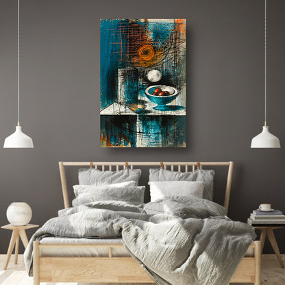 Abstract stilleven met schaal en fruit poster