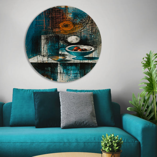 Abstract stilleven met schaal en fruit forex muurcirkel