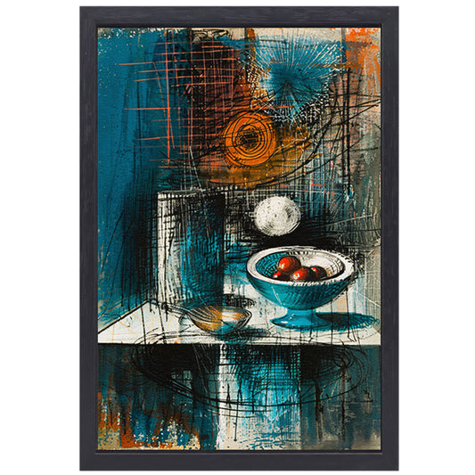 Abstract stilleven met schaal en fruit canvas met baklijst