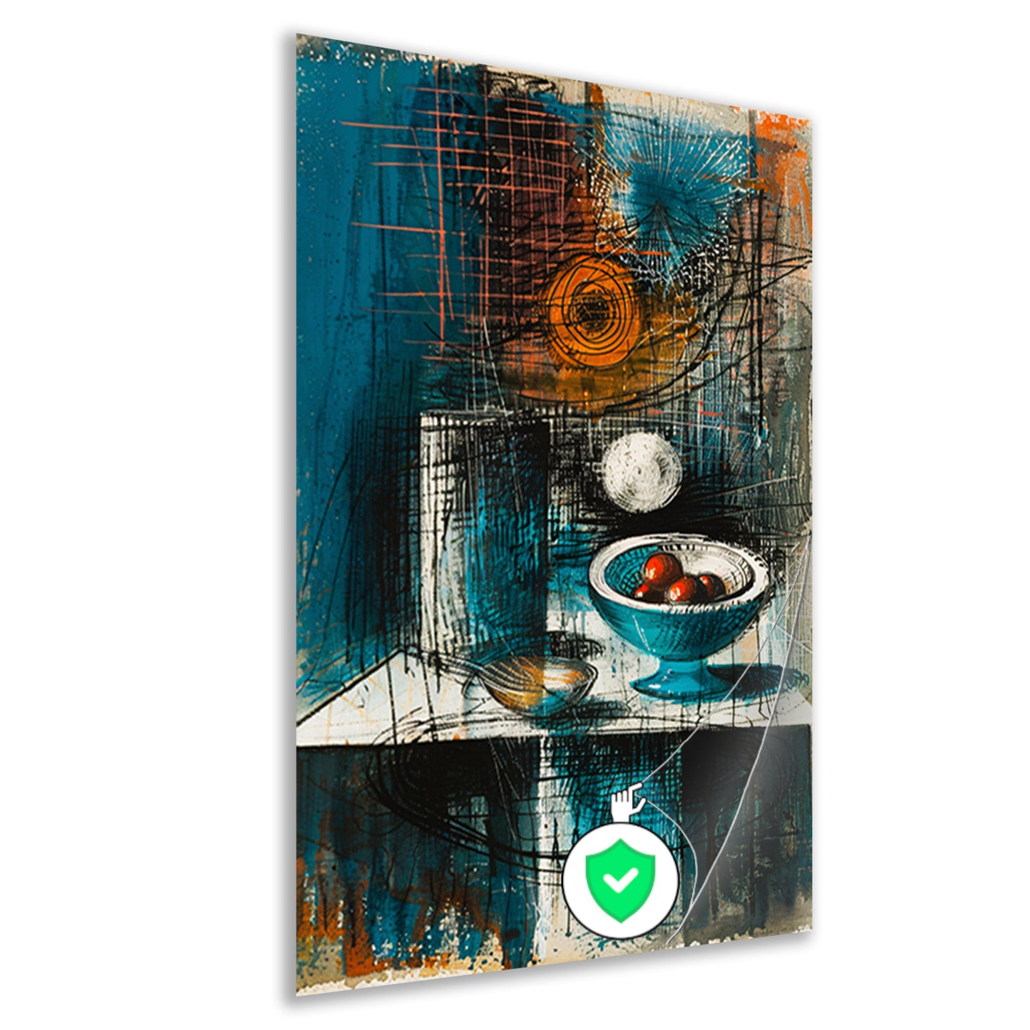 Abstract stilleven met schaal en fruit poster