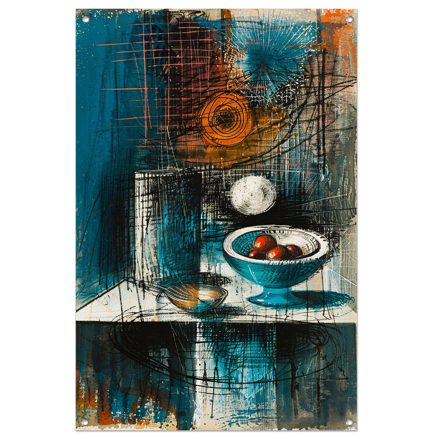 Abstract stilleven met schaal en fruit tuinposter