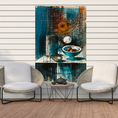 Abstract stilleven met schaal en fruit tuinposter