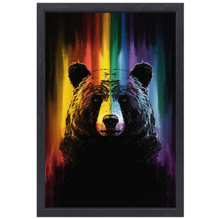 Regenboog gekleurde beer kunstwerk schilderij canvas met baklijst
