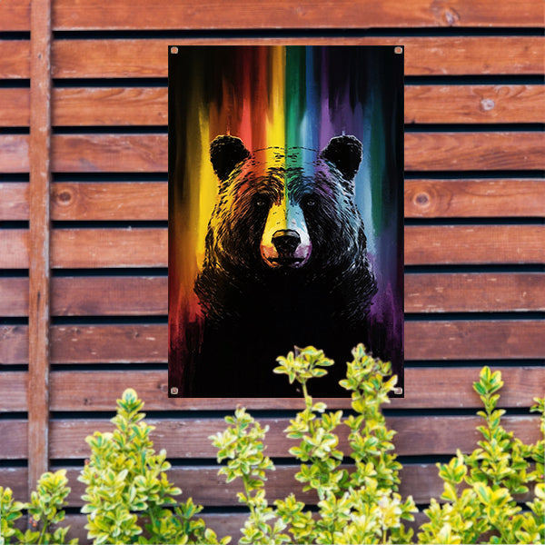 Regenboog gekleurde beer kunstwerk schilderij tuinposter