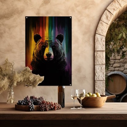 Regenboog gekleurde beer kunstwerk schilderij tuinposter