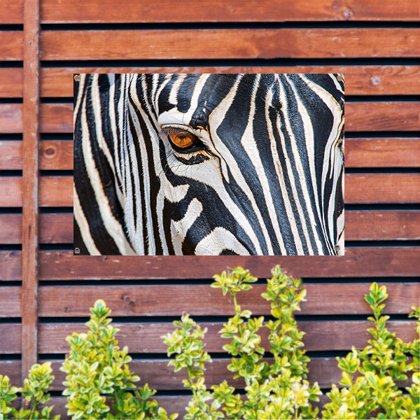 Zebra oog in indrukwekkende zwart-wit close-up tuinposter