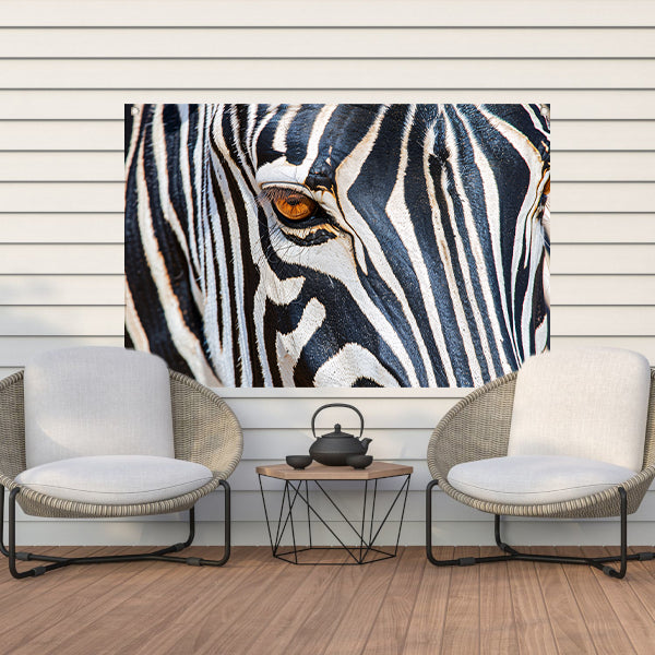 Zebra oog in indrukwekkende zwart-wit close-up tuinposter