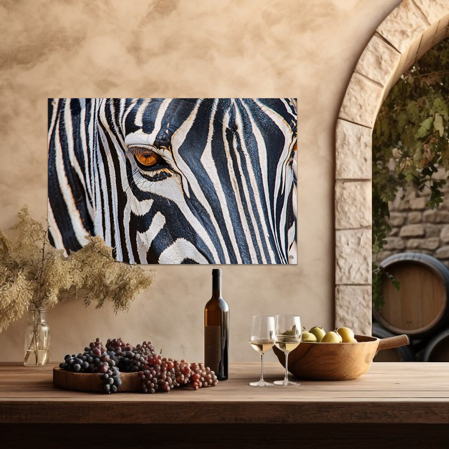 Zebra oog in indrukwekkende zwart-wit close-up tuinposter