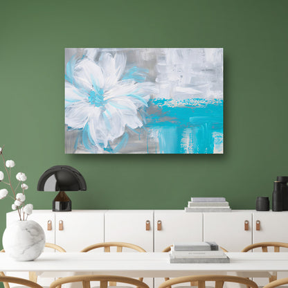 Abstracte blauwe bloem op witte achtergrond poster