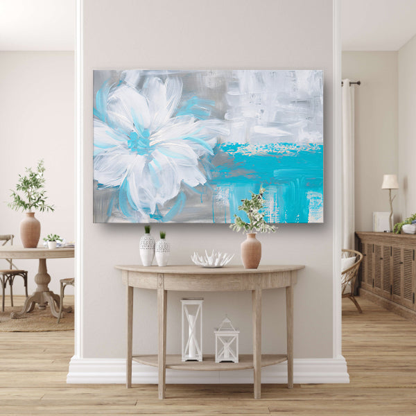 Abstracte blauwe bloem op witte achtergrond poster