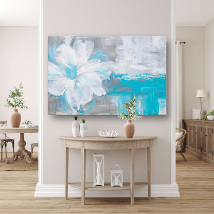 Abstracte blauwe bloem op witte achtergrond poster