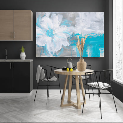 Abstracte blauwe bloem op witte achtergrond poster