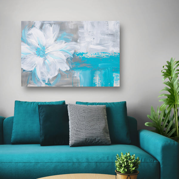 Abstracte blauwe bloem op witte achtergrond poster