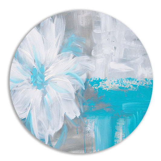 Abstracte blauwe bloem op witte achtergrond aluminium muurcirkel