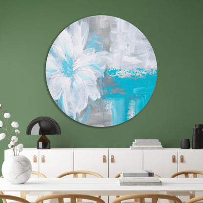 Abstracte blauwe bloem op witte achtergrond aluminium muurcirkel