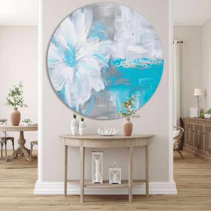 Abstracte blauwe bloem op witte achtergrond aluminium muurcirkel