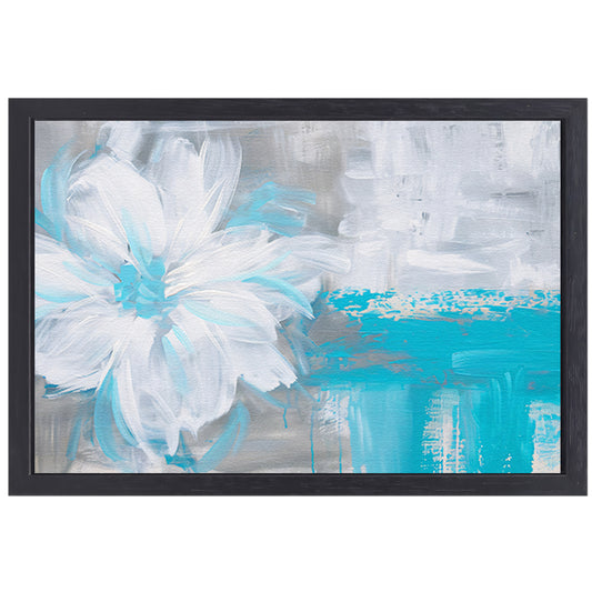 Abstracte blauwe bloem op witte achtergrond canvas met baklijst