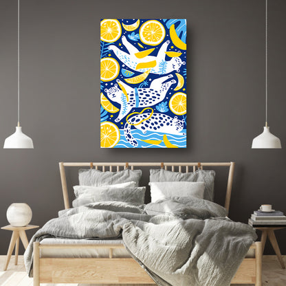 Speelse Tijgers in Citrus Oceaan acrylglas