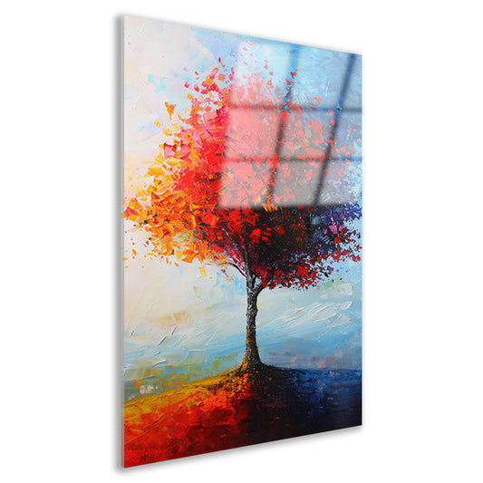 Expressieve kleurrijke boom met rode en oranje tinten acrylglas