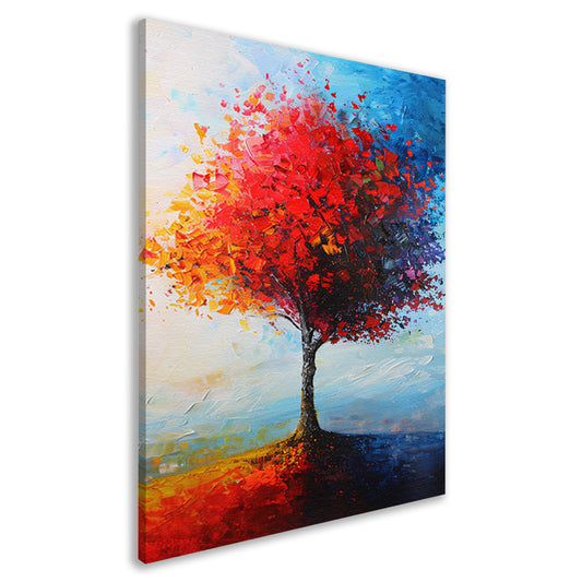 Expressieve kleurrijke boom met rode en oranje tinten canvas