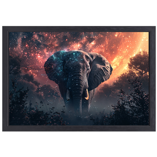 Olifant onder sterrenhemel canvas met baklijst