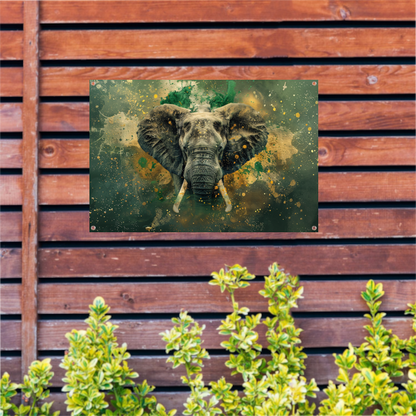 Realistisch olifantportret in dynamische kleuren tuinposter