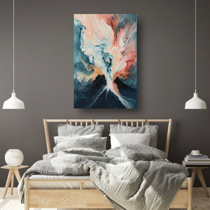 Abstracte vulkaanexplosie in dynamische kleuren poster