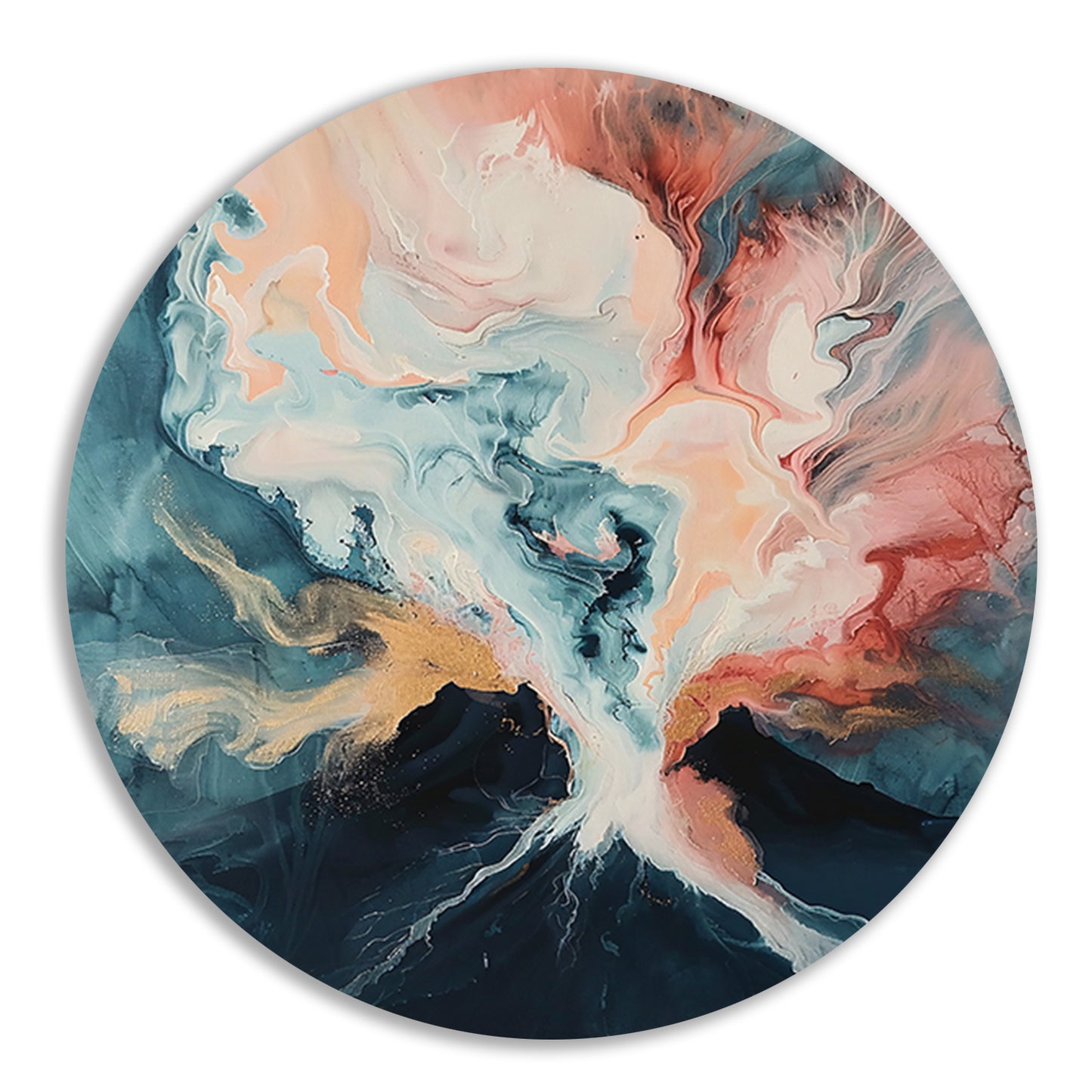 Abstracte vulkaanexplosie in dynamische kleuren aluminium muurcirkel