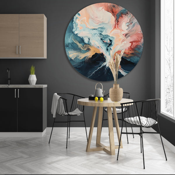 Abstracte vulkaanexplosie in dynamische kleuren aluminium muurcirkel