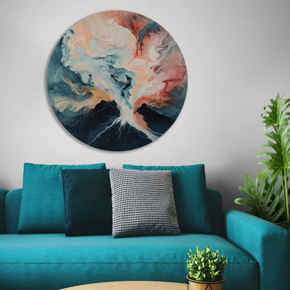 Abstracte vulkaanexplosie in dynamische kleuren aluminium muurcirkel