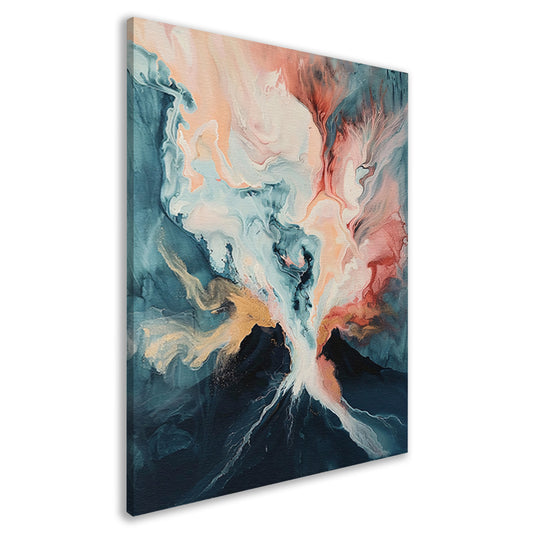 Abstracte vulkaanexplosie in dynamische kleuren canvas