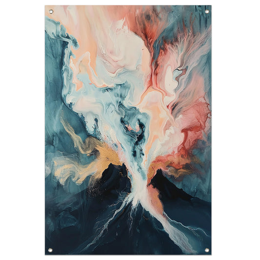 Abstracte vulkaanexplosie in dynamische kleuren tuinposter