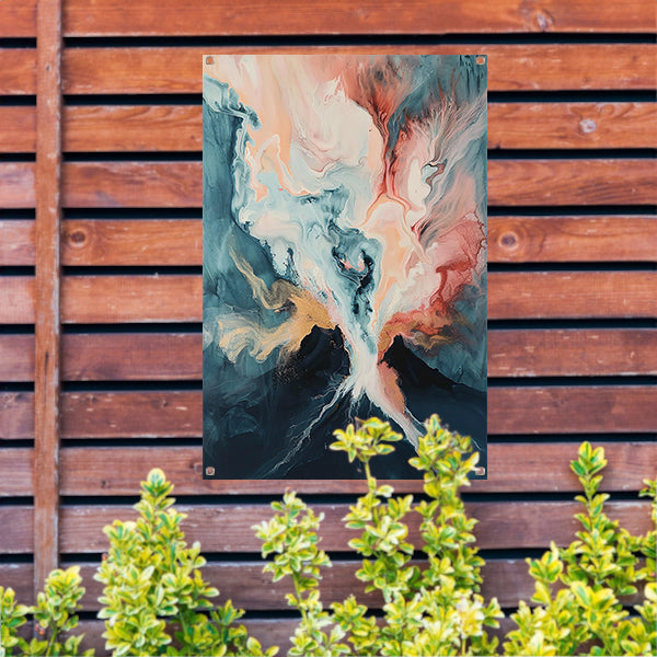 Abstracte vulkaanexplosie in dynamische kleuren tuinposter