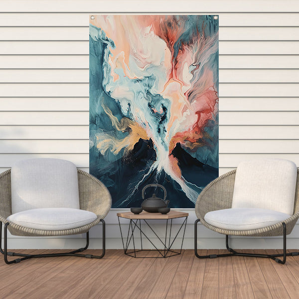 Abstracte vulkaanexplosie in dynamische kleuren tuinposter