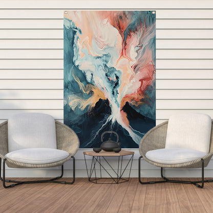 Abstracte vulkaanexplosie in dynamische kleuren tuinposter