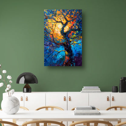 Dynamisch kleurrijk olieverfschilderij van een boom canvas
