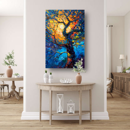 Dynamisch kleurrijk olieverfschilderij van een boom poster