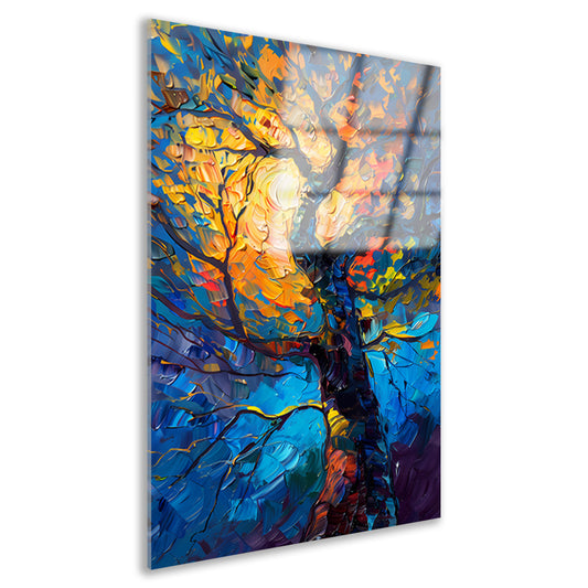 Dynamisch kleurrijk olieverfschilderij van een boom acrylglas