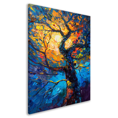 Dynamisch kleurrijk olieverfschilderij van een boom canvas